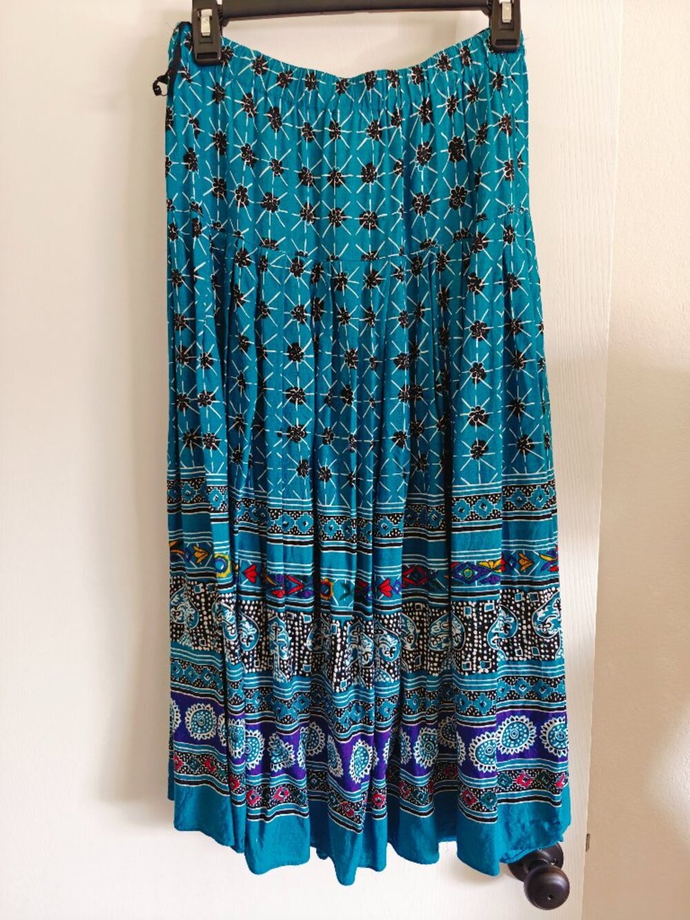 Vintage L. Rothschild San Francisco Teal Blue Rayon Maxi Skirt Size M - Picture 3 of 7